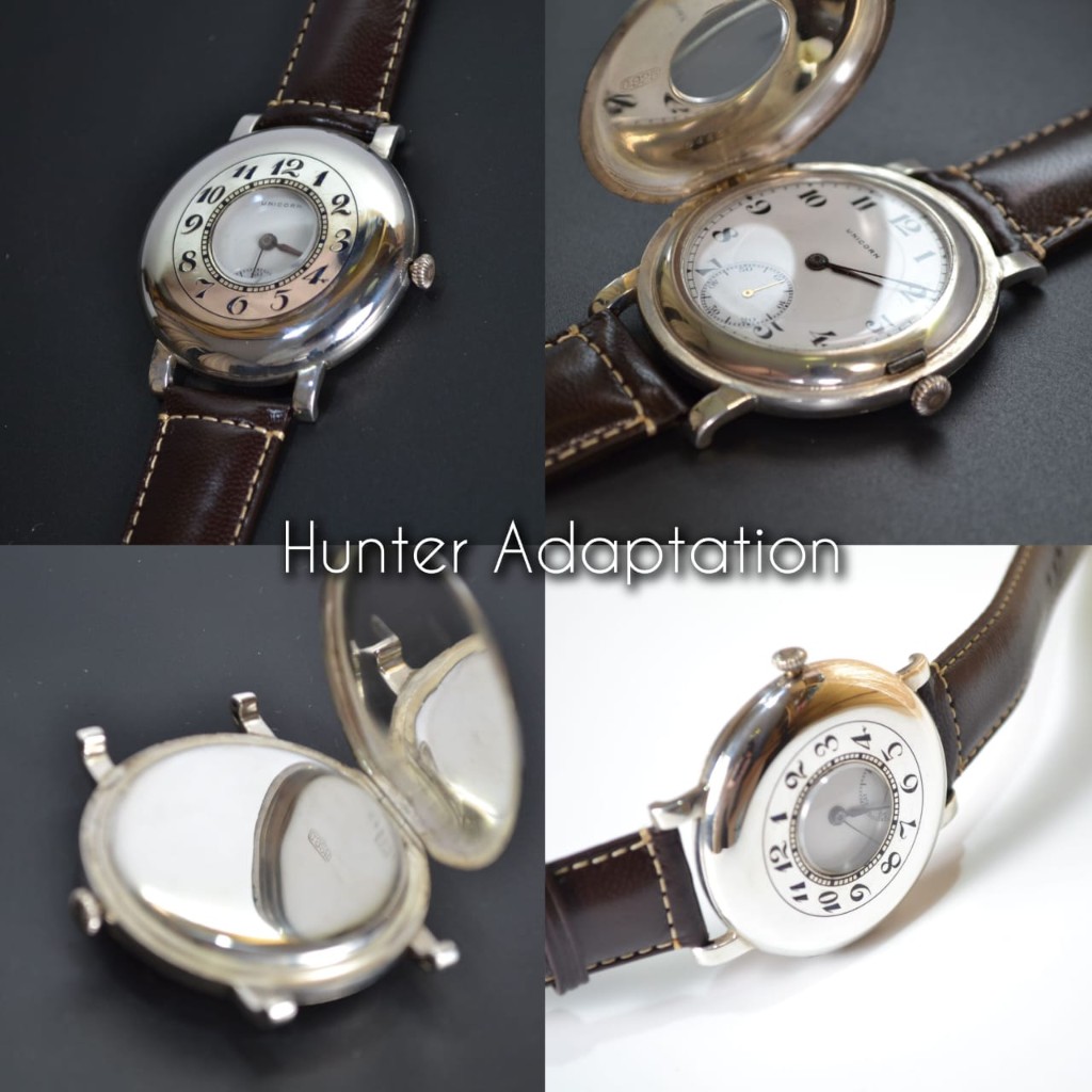 Hunter pocket watch conversion to wristwatch — full hunter hinged cover vintage wristwatch