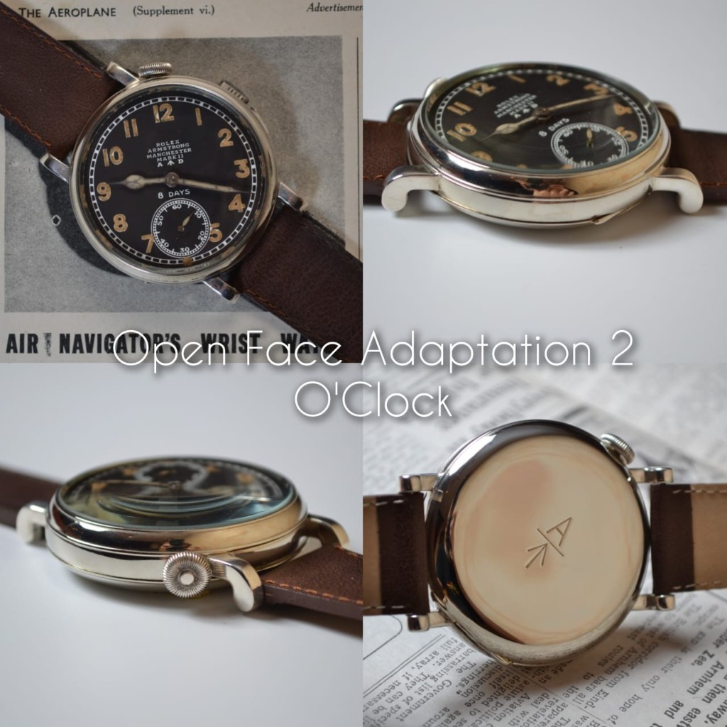 Pocket watch conversion open face style — crown at 2 o'clock, vintage Rolex Armstrong Manchester