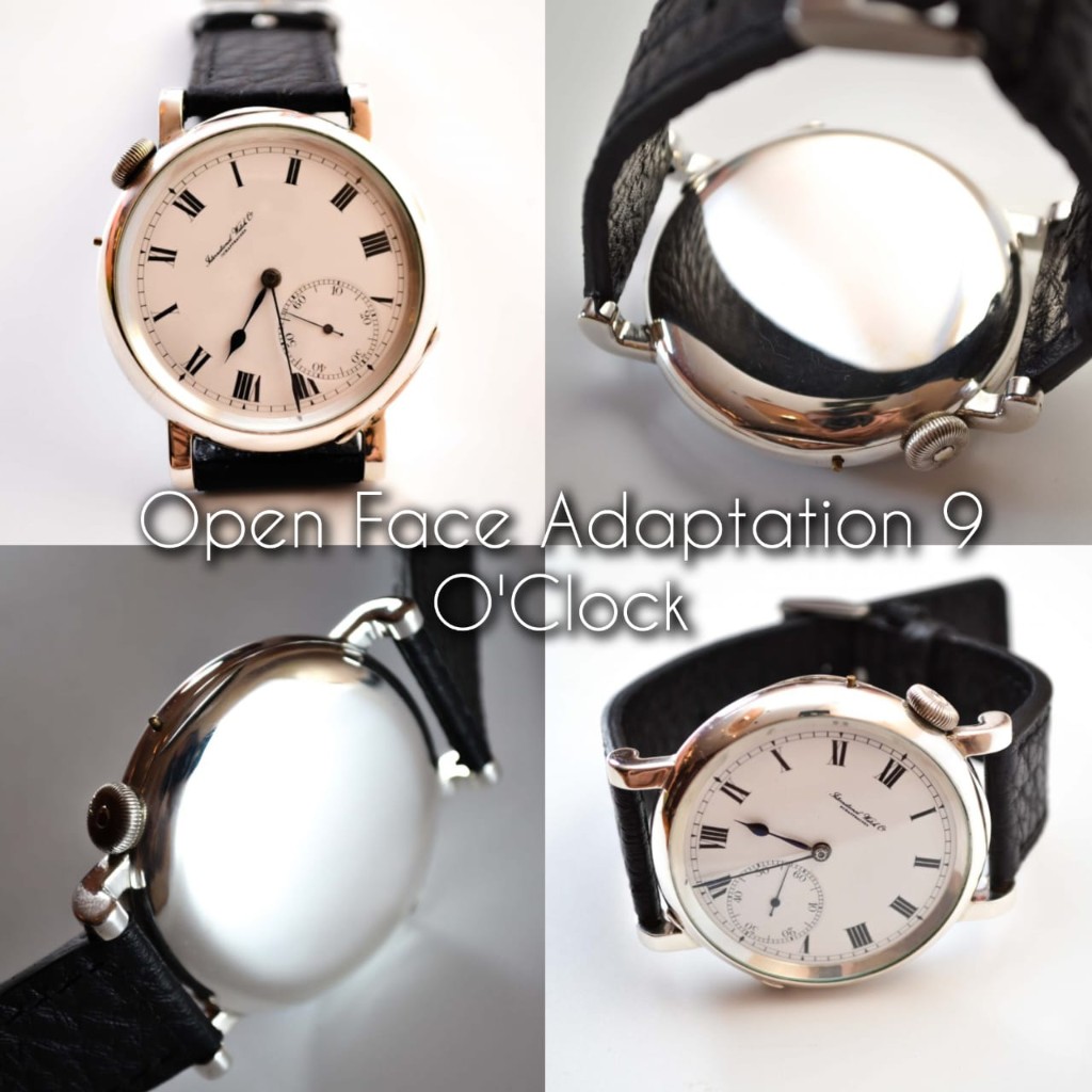 Antique pocket watch conversion open face — crown at 9 o'clock, silver case Roman dial vintage wristwatch